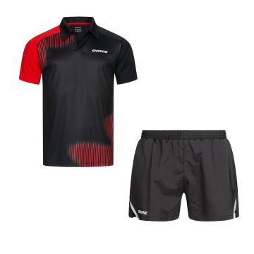 DONIC Komplett Dress Poloshirt Caliber rot + Shorts React schwarz - 1.jpg